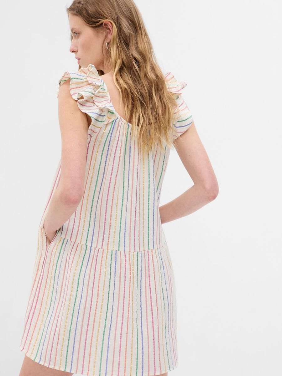 Short dress in gauze with multicoloured stripes Woman_1