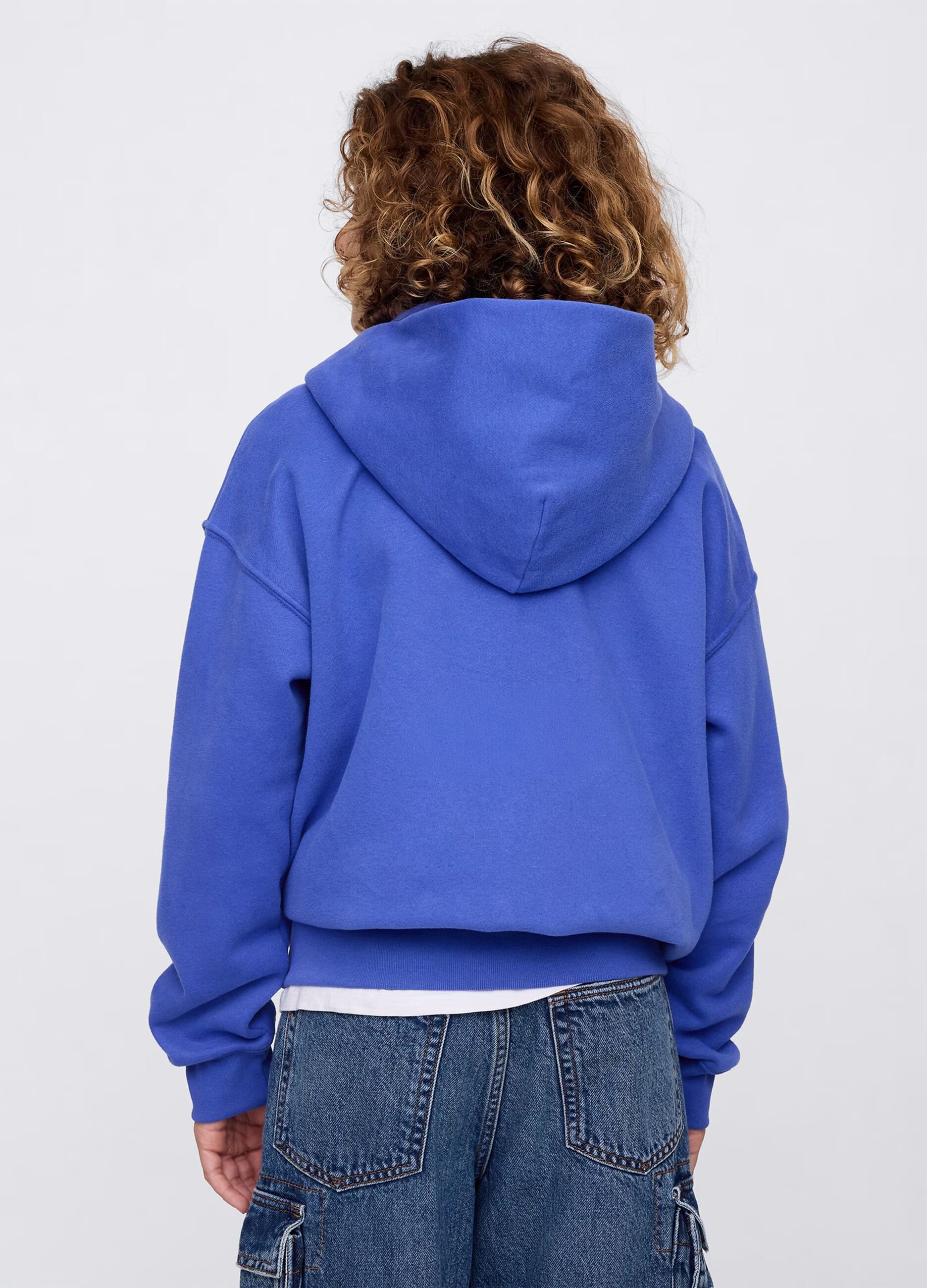 Full-zip blu in cotone con cappuccio_2