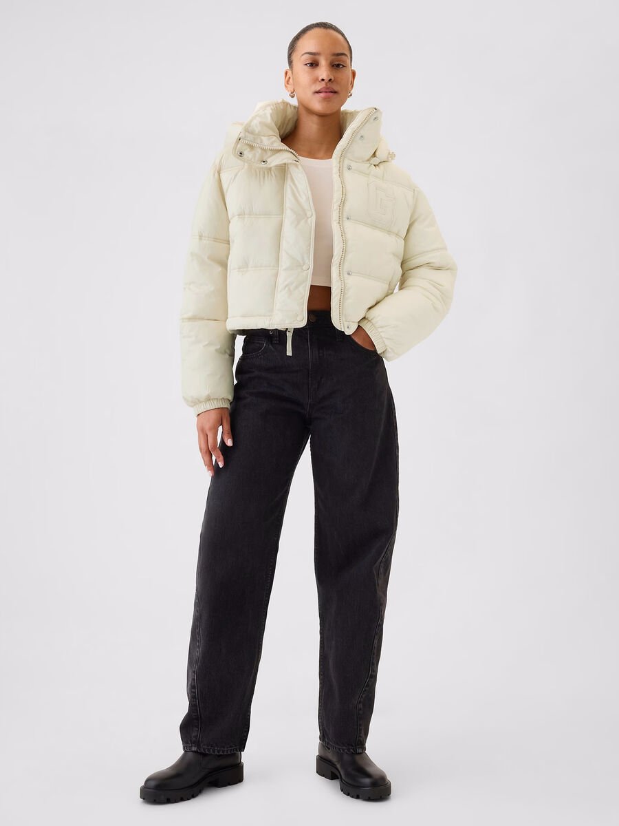 Short quilted down jacket with hood Woman_2