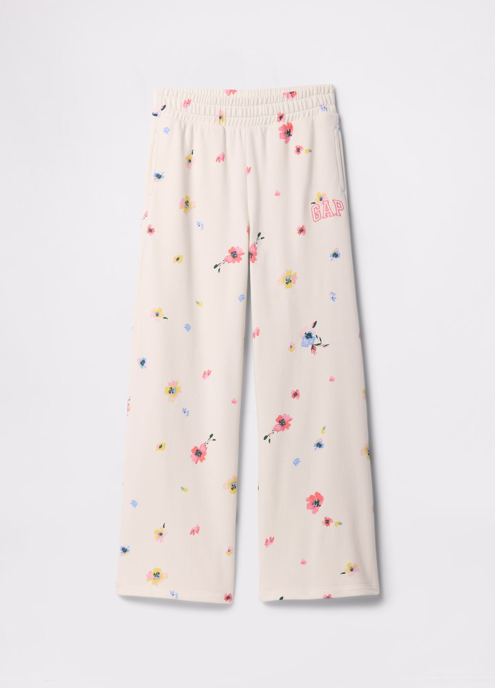 Joggers bianchi a gamba larga con stampa fiori_4