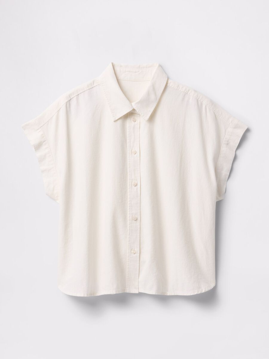 Camicia senza maniche bianca in lino e viscosa Donna_4