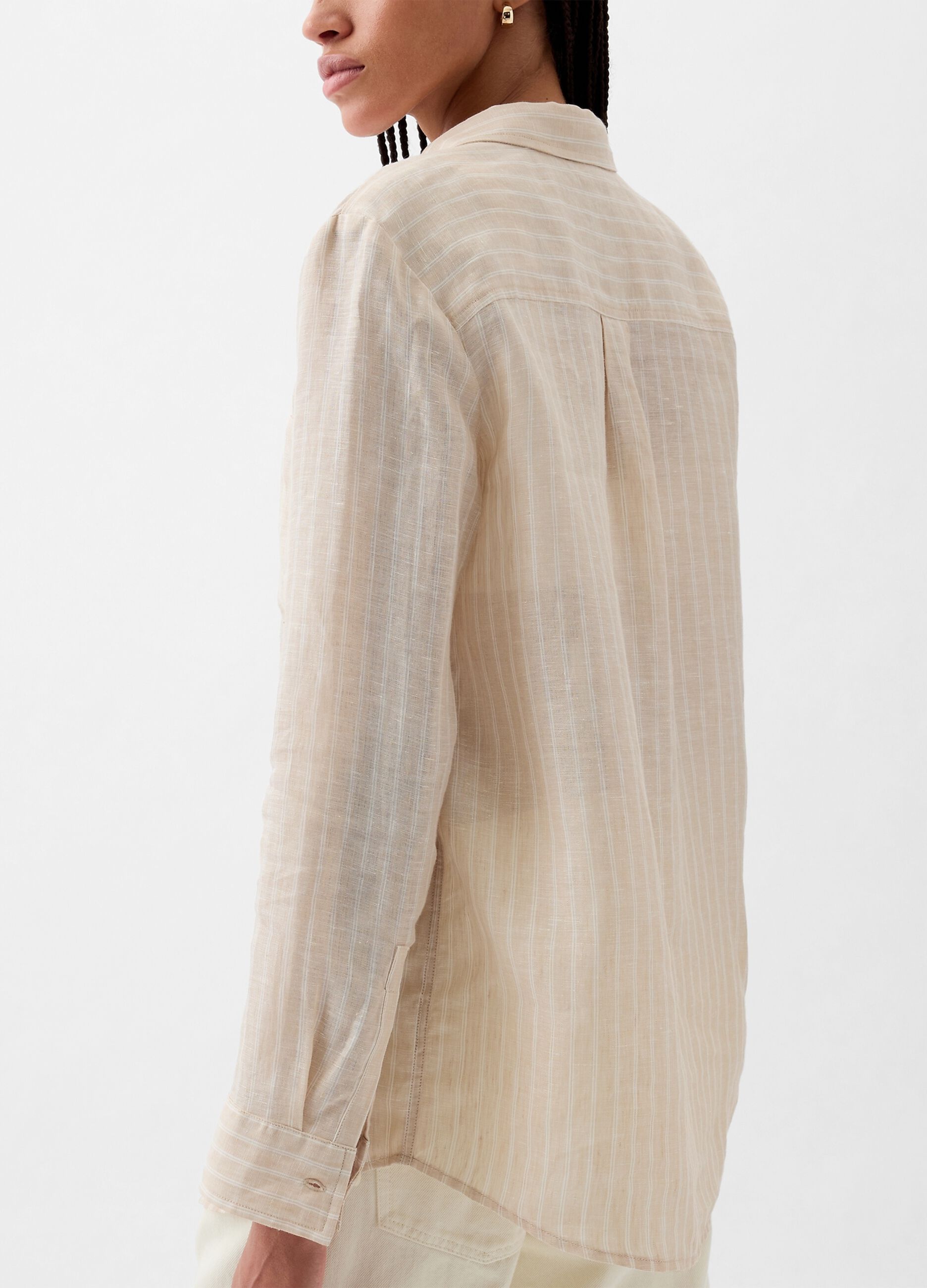 Camicia boyfriend fit in lino con tasca_1