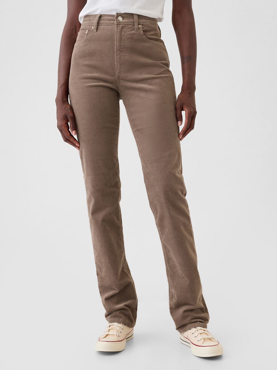 Pantalone straight a vita alta in corduroy Donna_1
