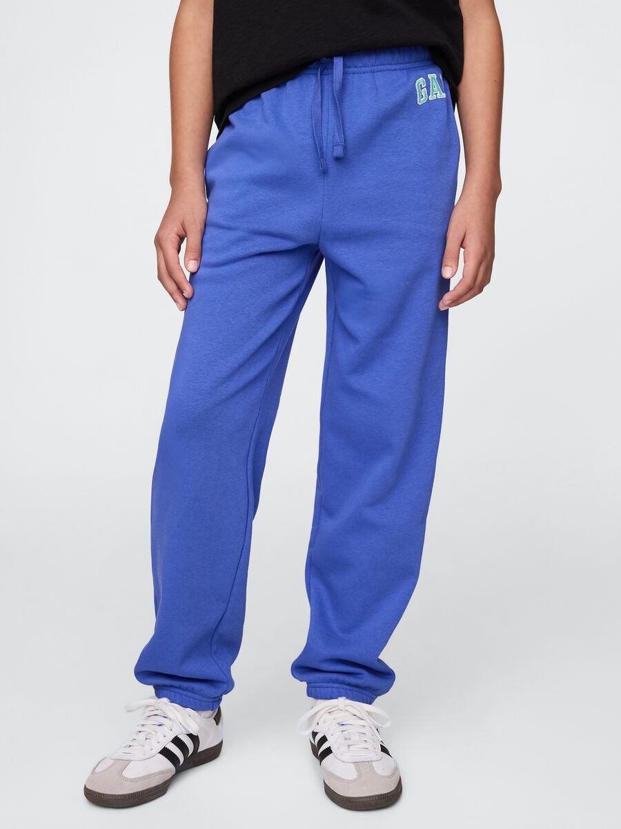 Blue Cotton Blend Jogger Trousers Boy_1