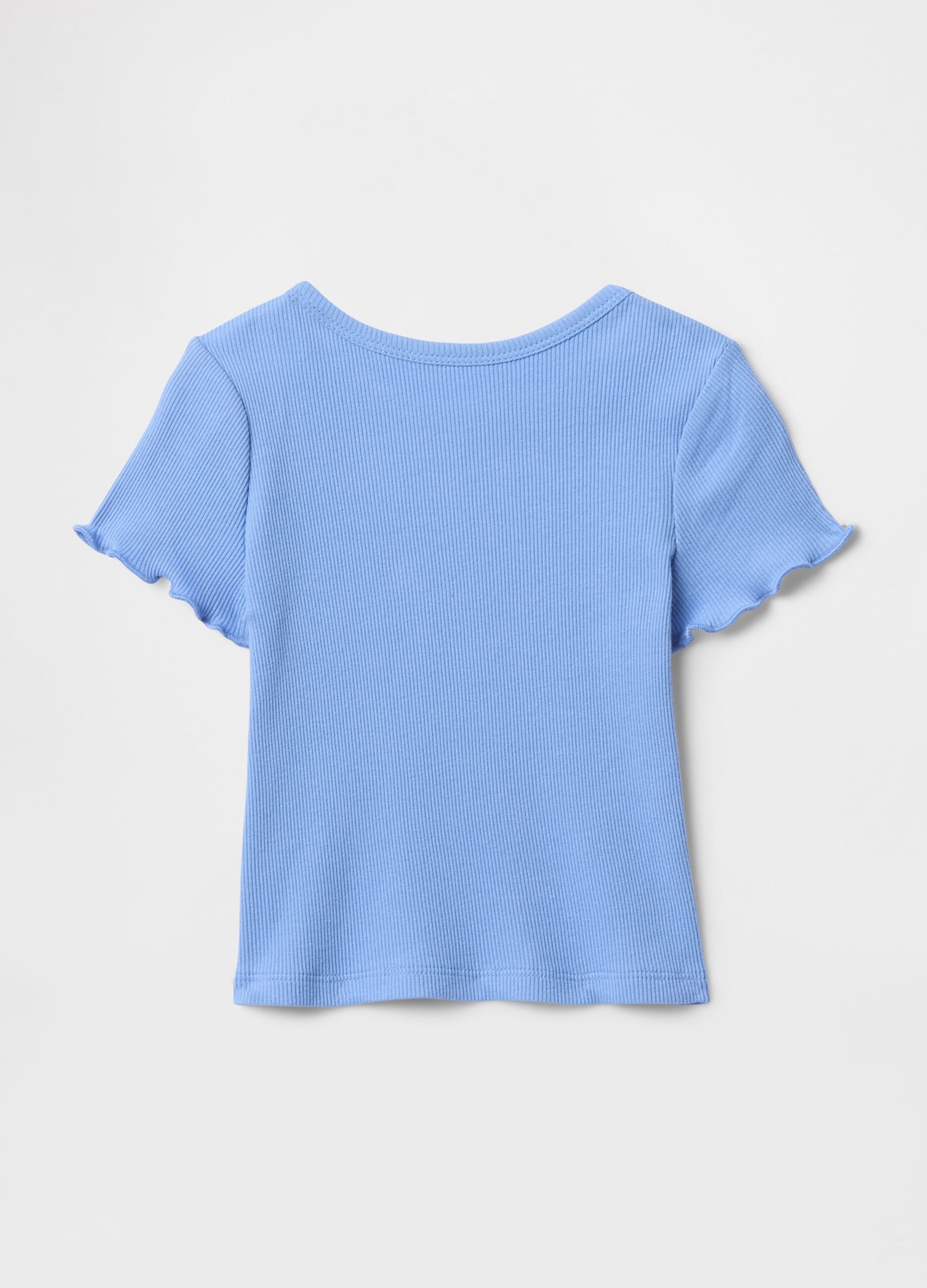 T-shirt a coste azzurra con maniche a volant_1