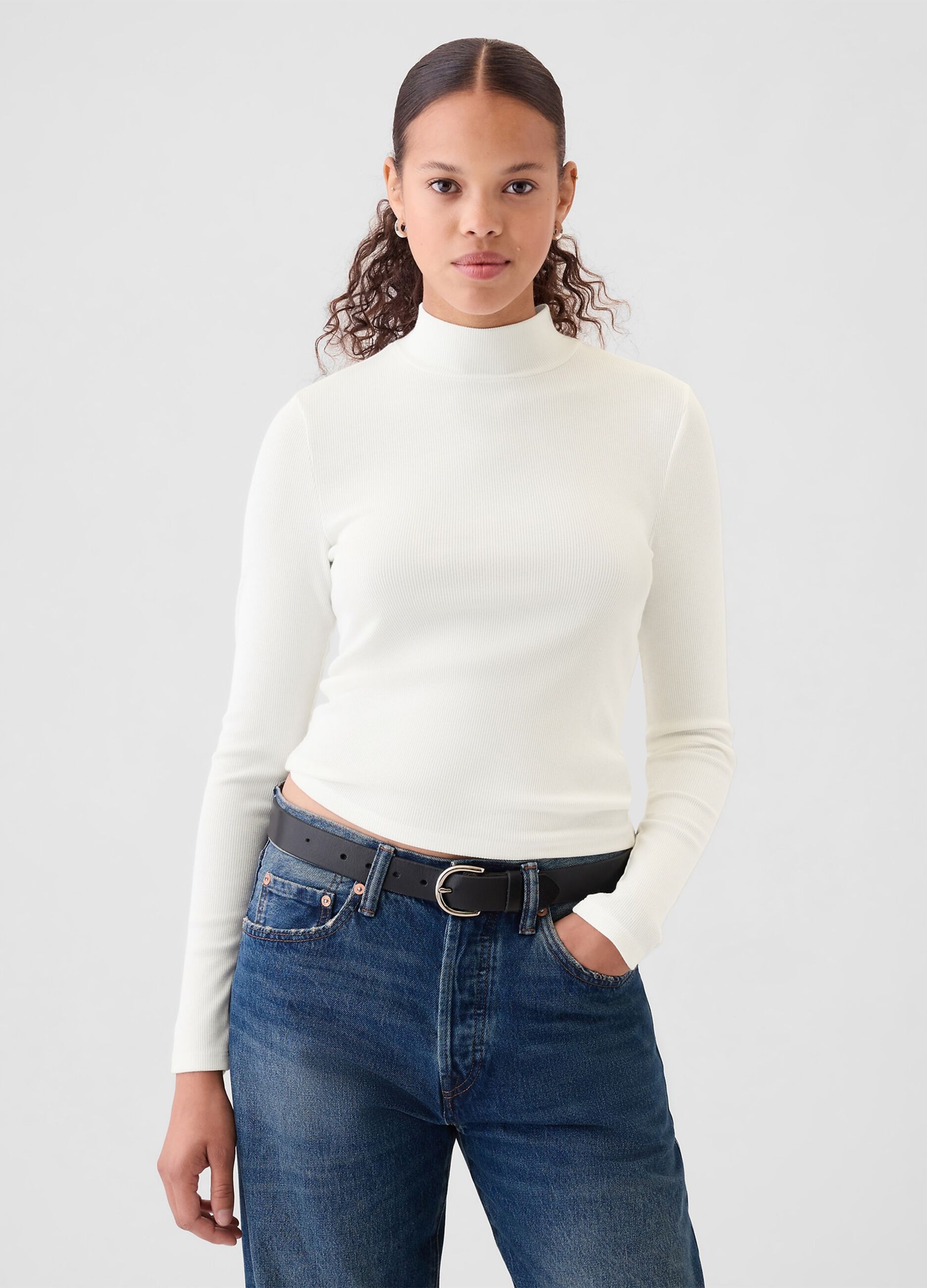 Ribbed T-shirt in stretch modal and cotton