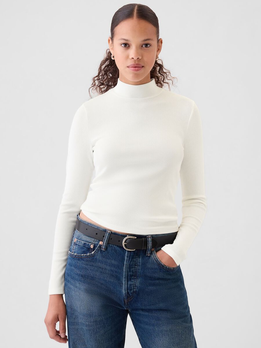T-shirt a costine in cotone e modal stretch Donna_0