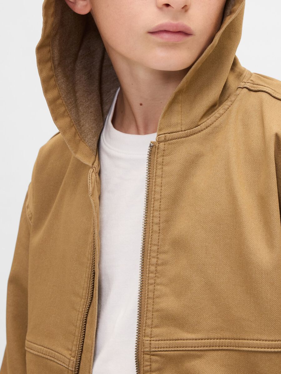 Brown Hooded Cotton Blend Jacket Boy_2
