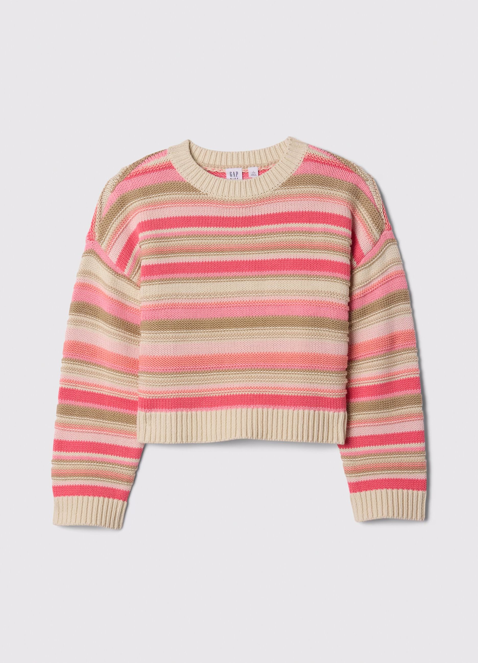 Pullover rosa e beige in cotone a righe_3