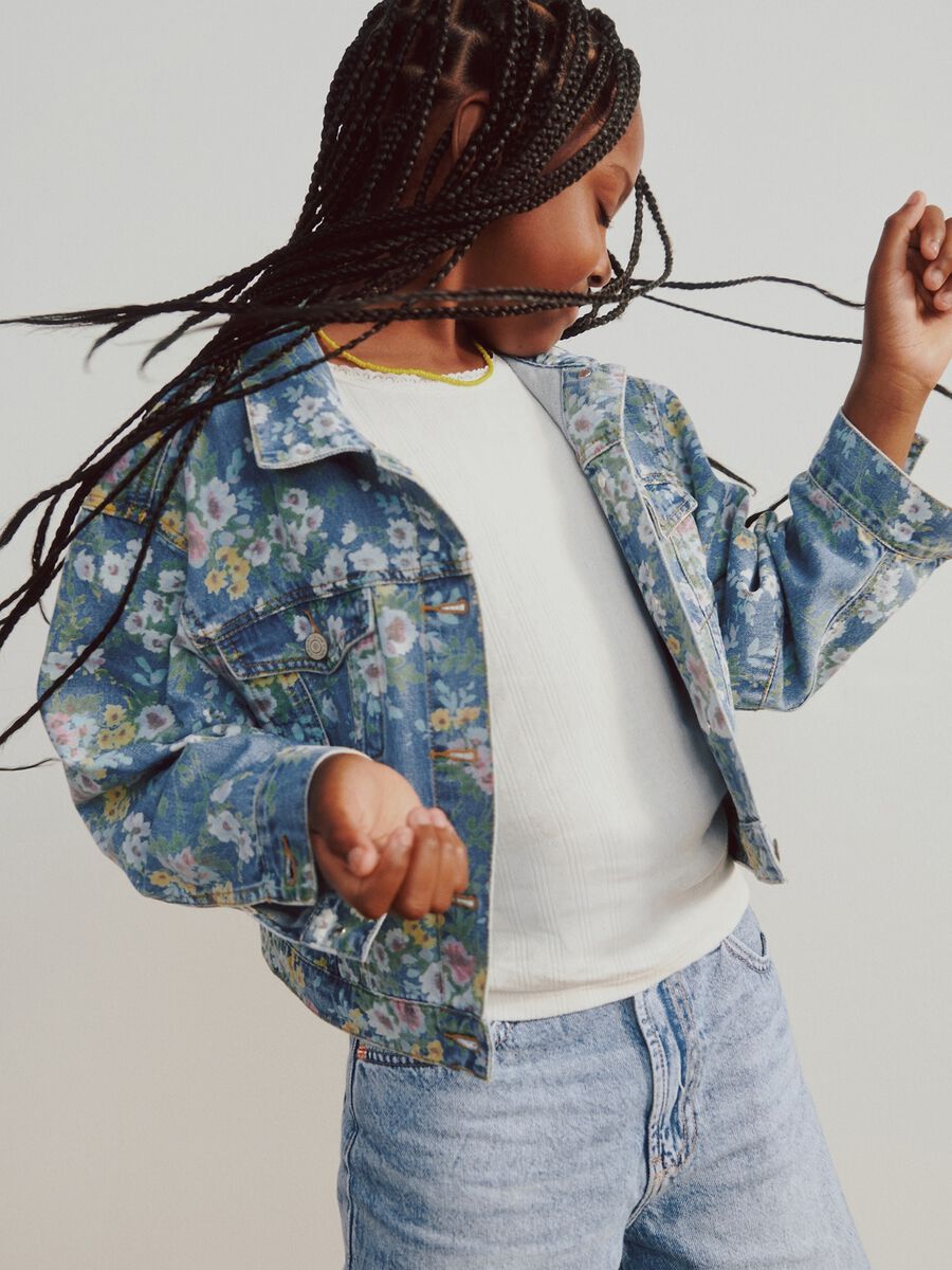 Multicolour Denim Jacket with Flowers Girl_3
