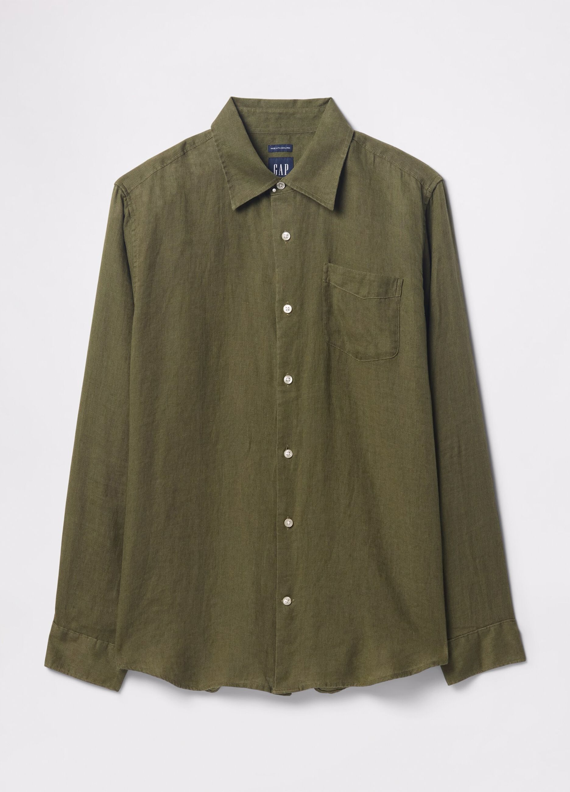 Camicia verde a maniche lunghe in lino_3