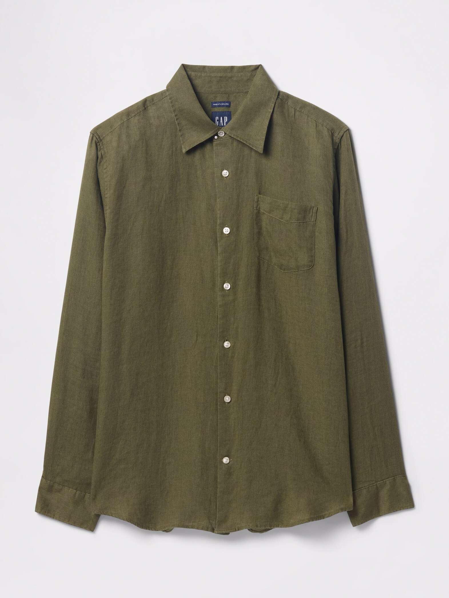 Green shirt with long sleeves in linen_3