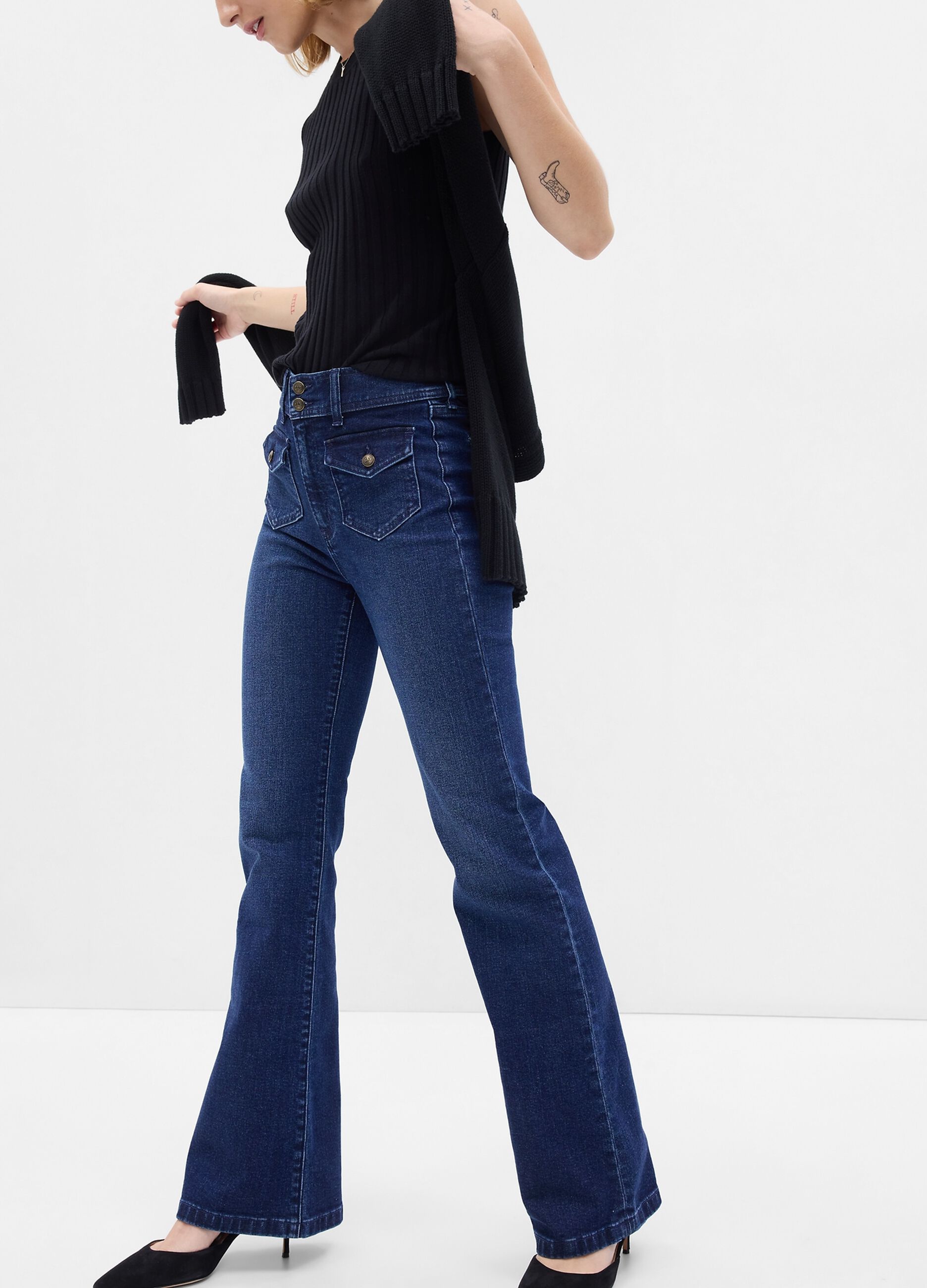 High-rise flare-fit jeans with buttons_2