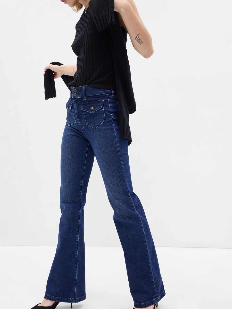 High-rise flare-fit jeans with buttons Woman_2