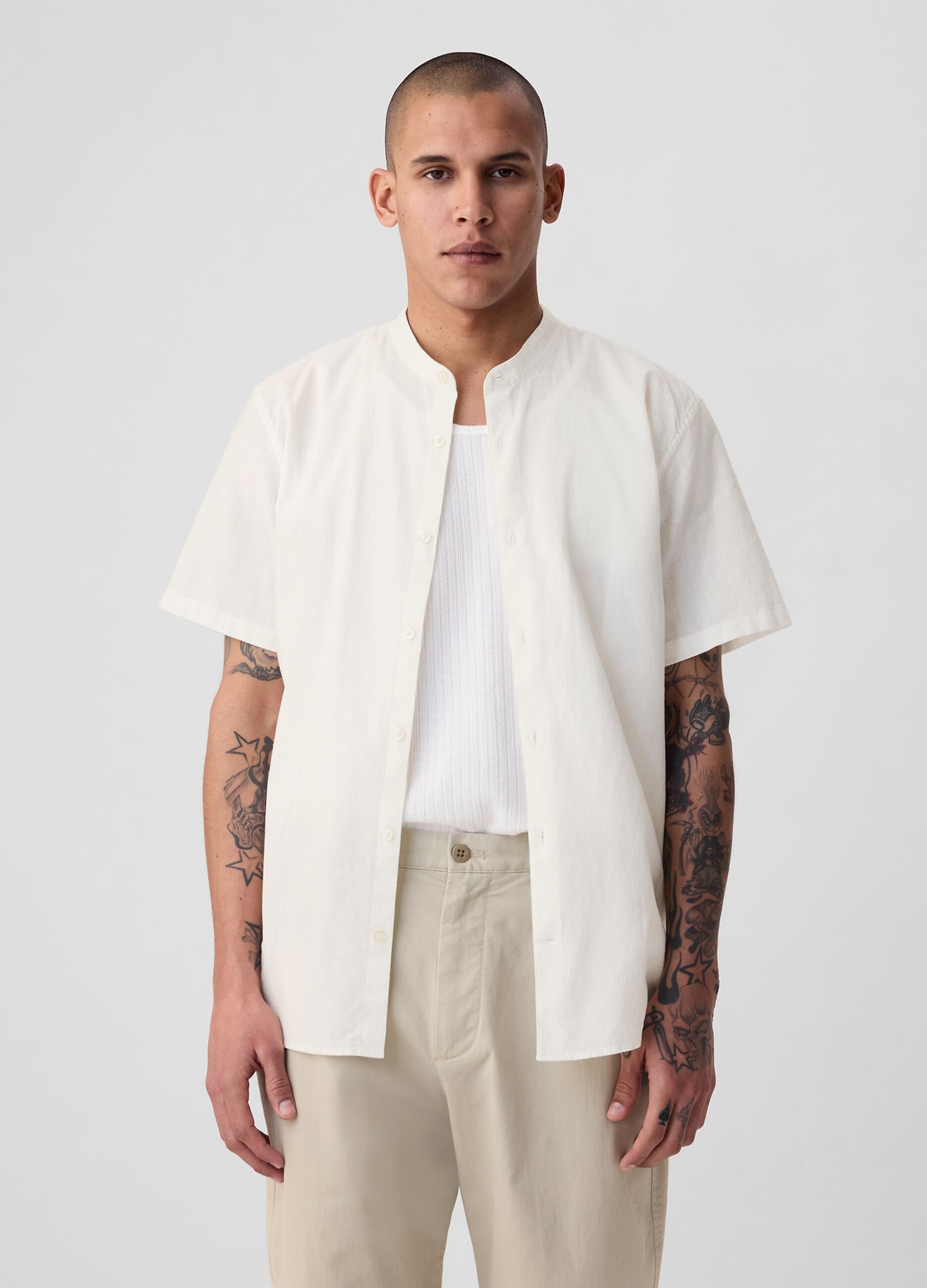 Camicia a maniche corte collo alla coreana