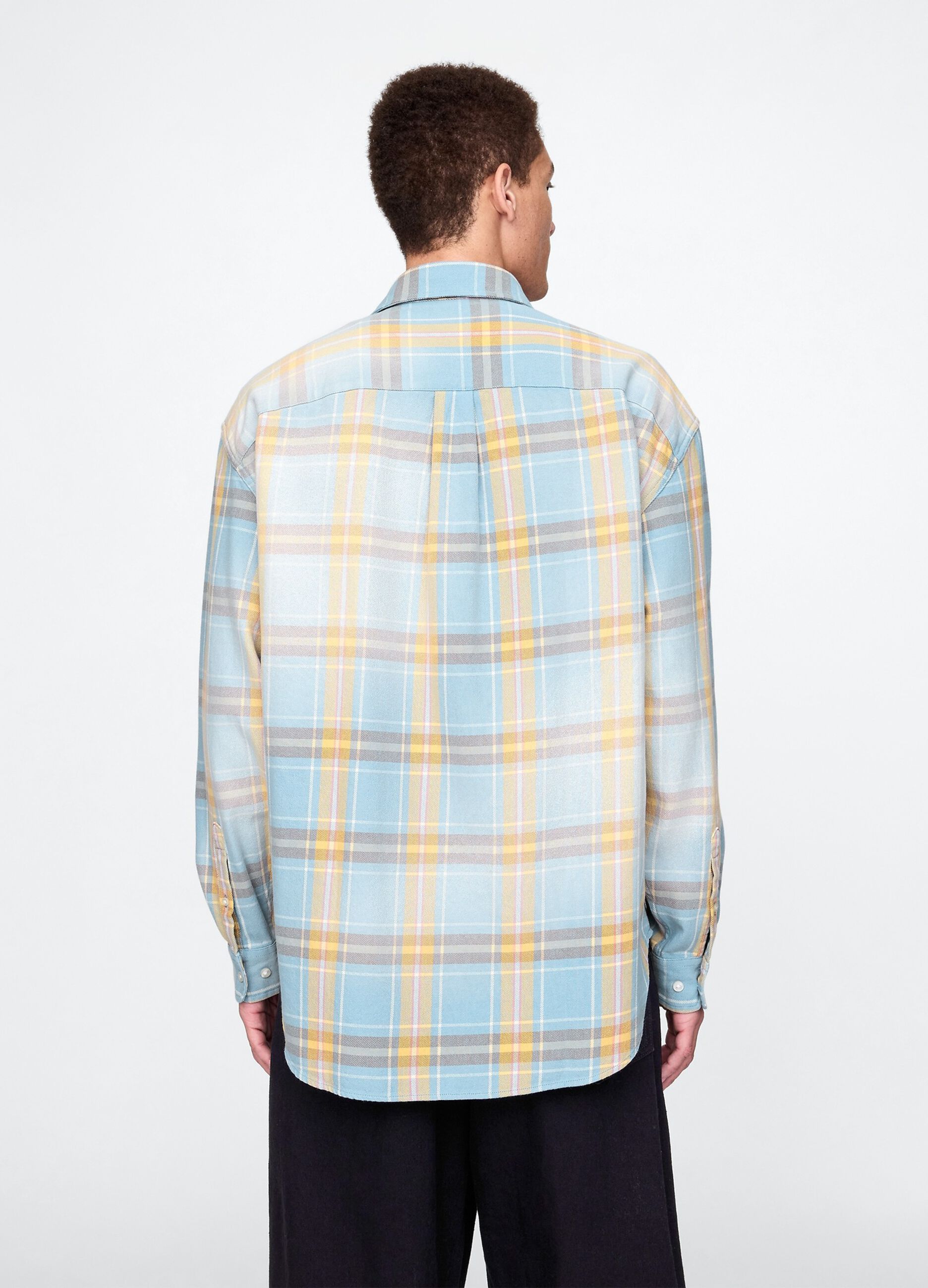 Camicia a quadri azzurri e gialli in cotone_2