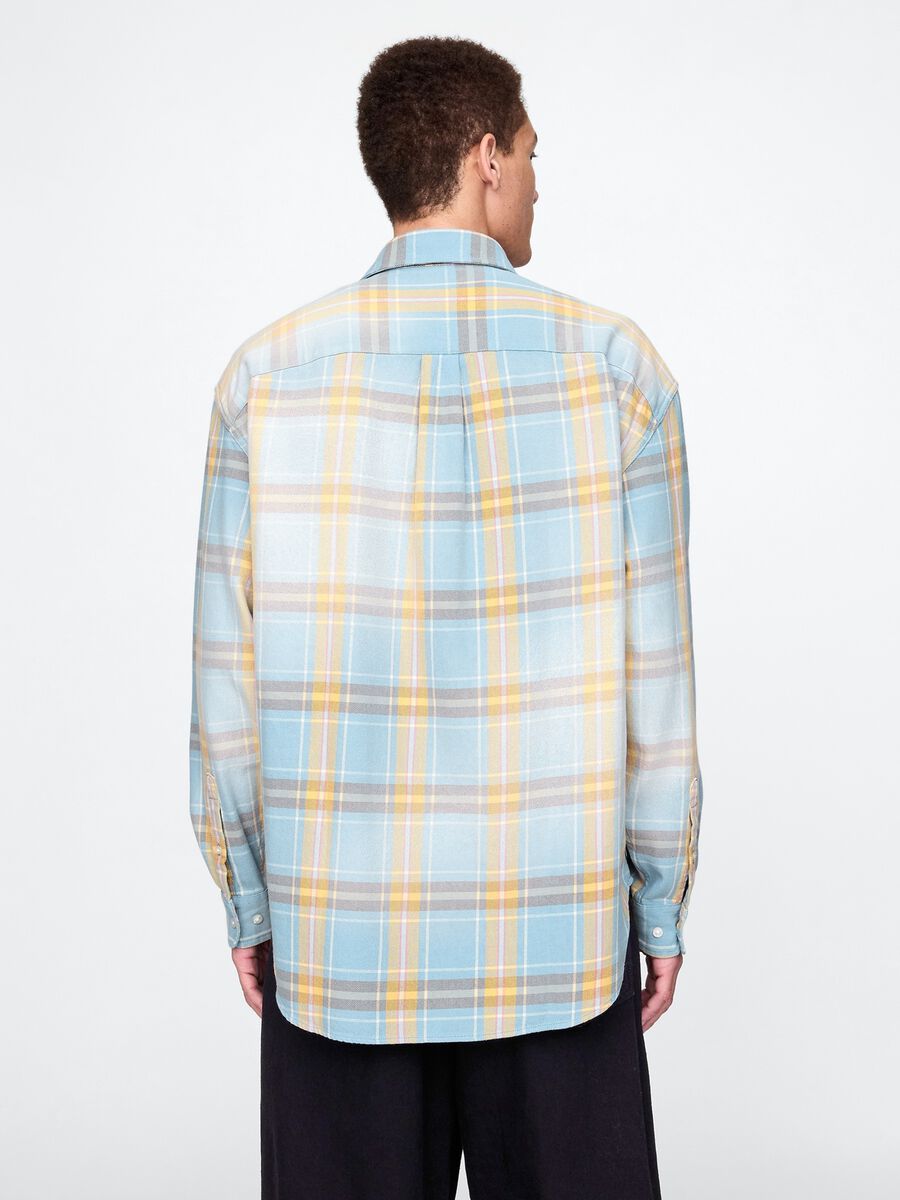 Camicia a quadri azzurri e gialli in cotone Uomo_2