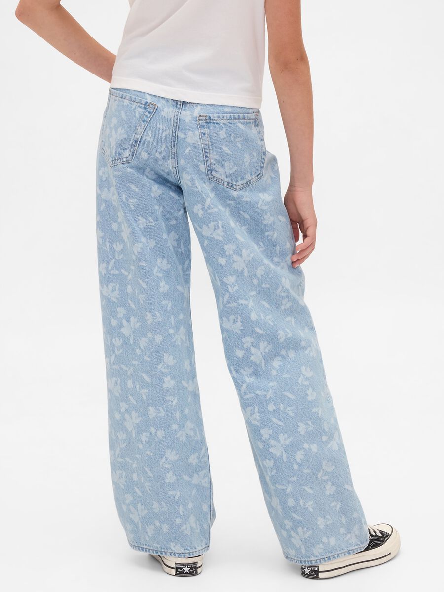 Pantaloni wide leg in denim floreale Bambina_2