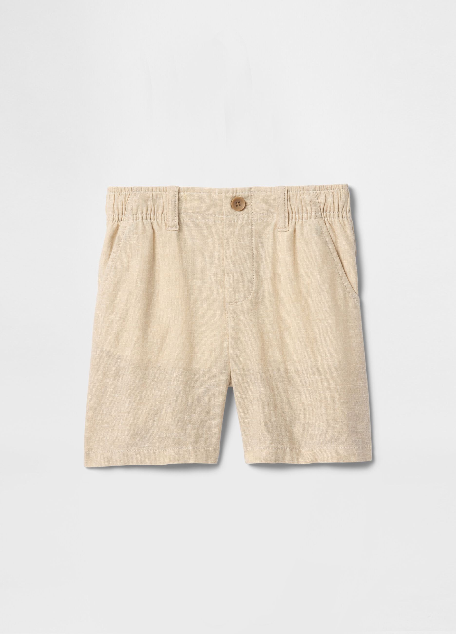 Shorts beige in lino e cotone per bambino_1