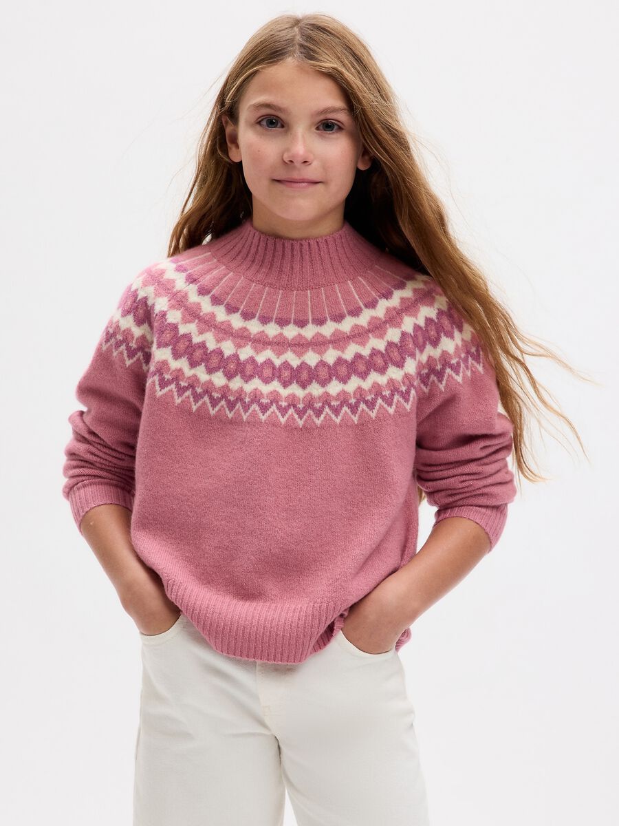 Pullover with jacquard mock neck with lurex Girl_0