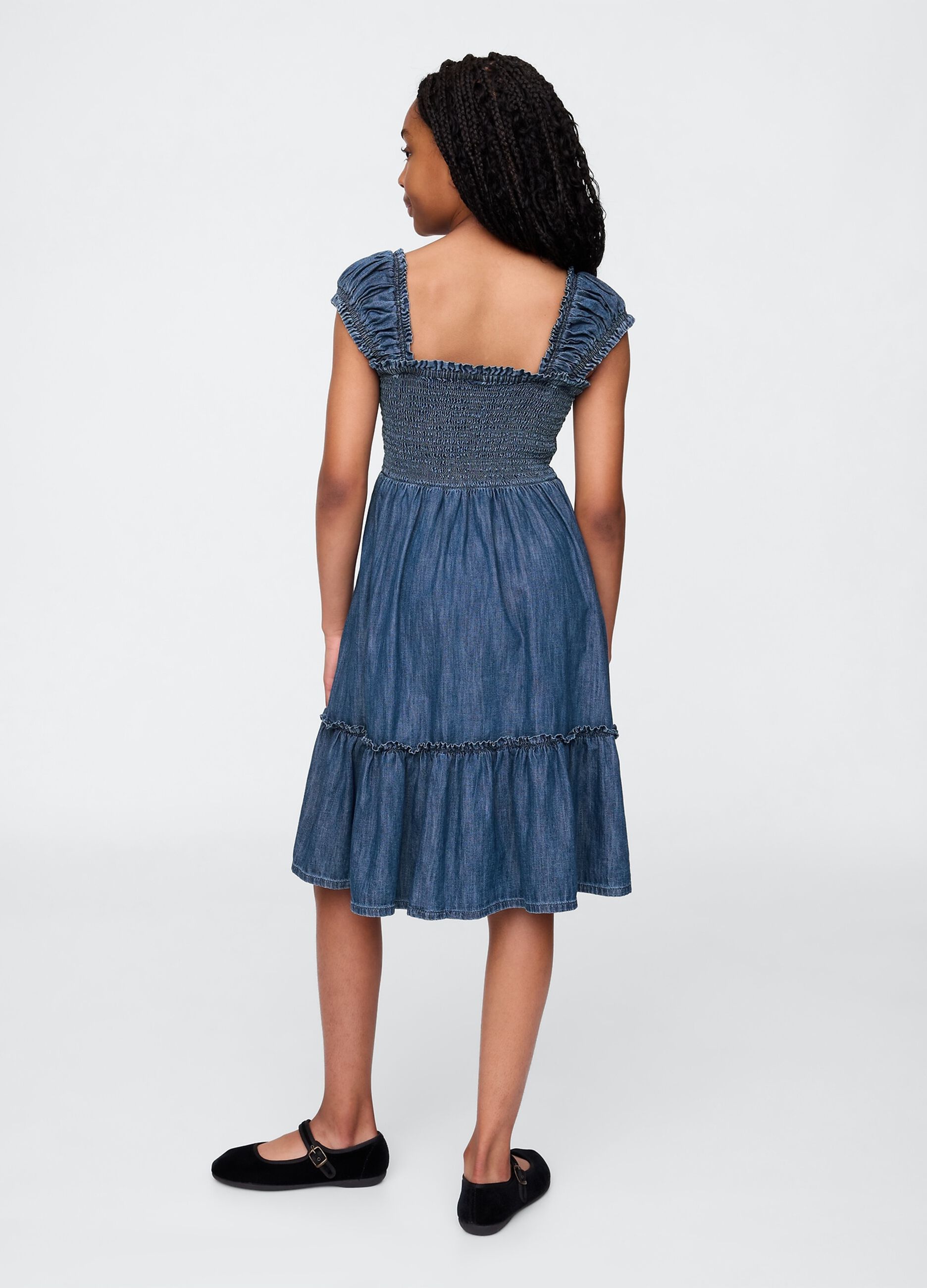 Abito midi in denim con scollo arricciato GAP Kids_1