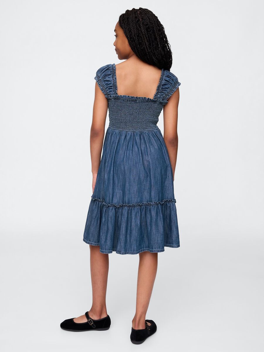 Denim midi dress with ruched neckline GAP Kids Girl_1