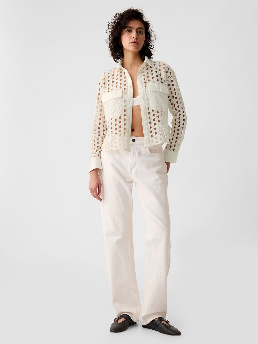 Camicia cropped con dettagli traforati Donna_1
