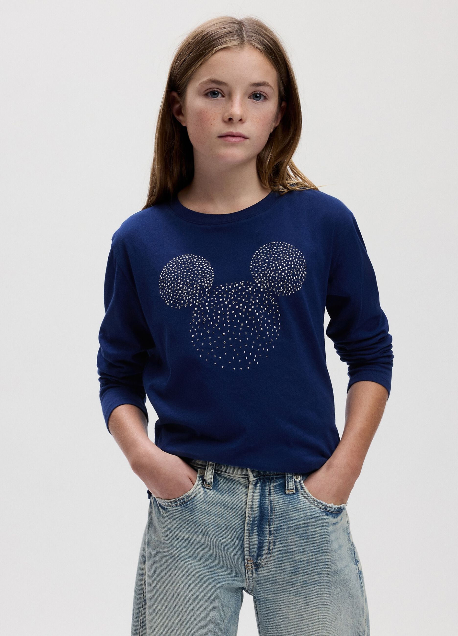 Long-sleeved T-shirt with Disney print and diamantés
