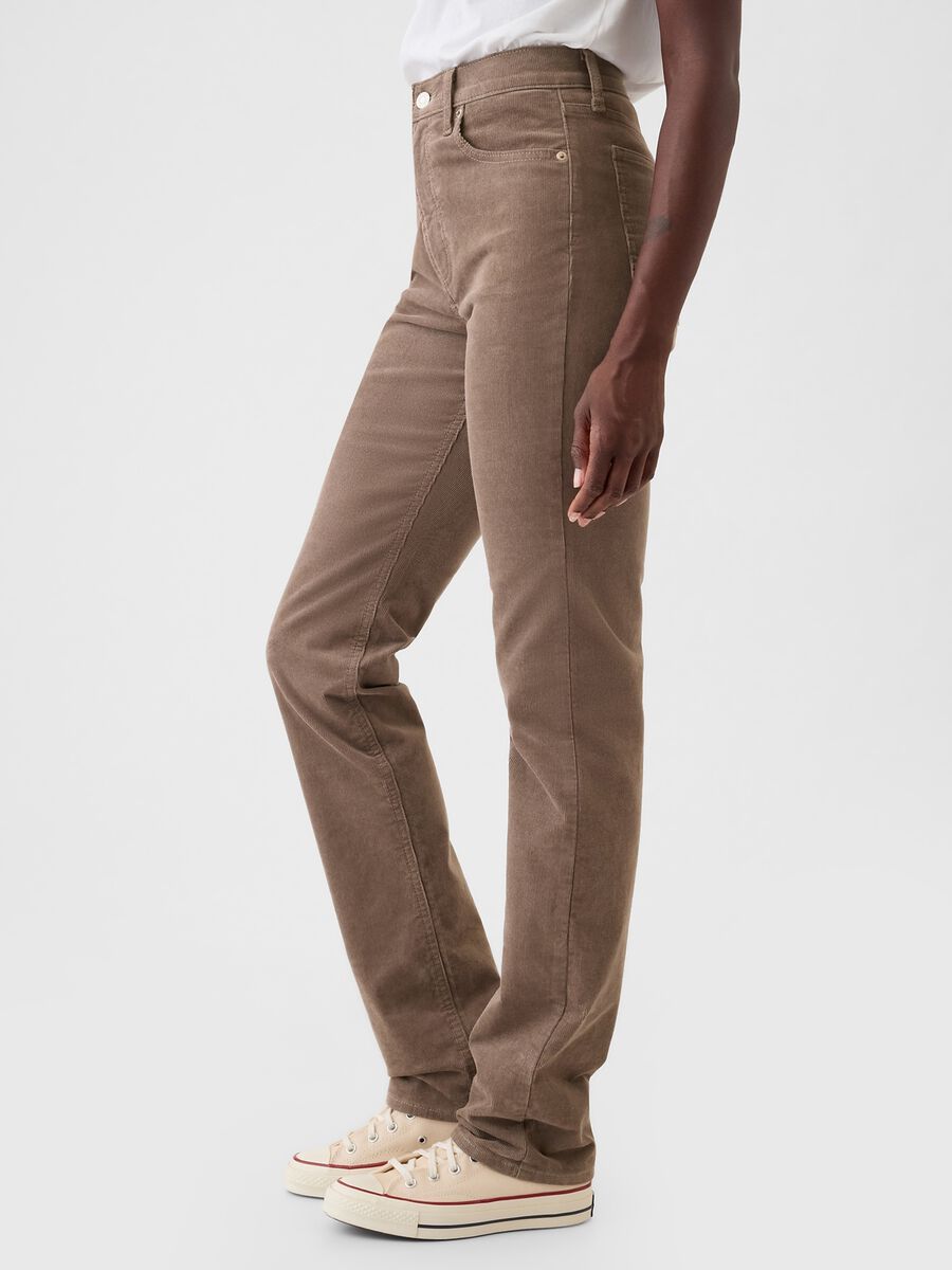 Pantalone straight a vita alta in corduroy Donna_3