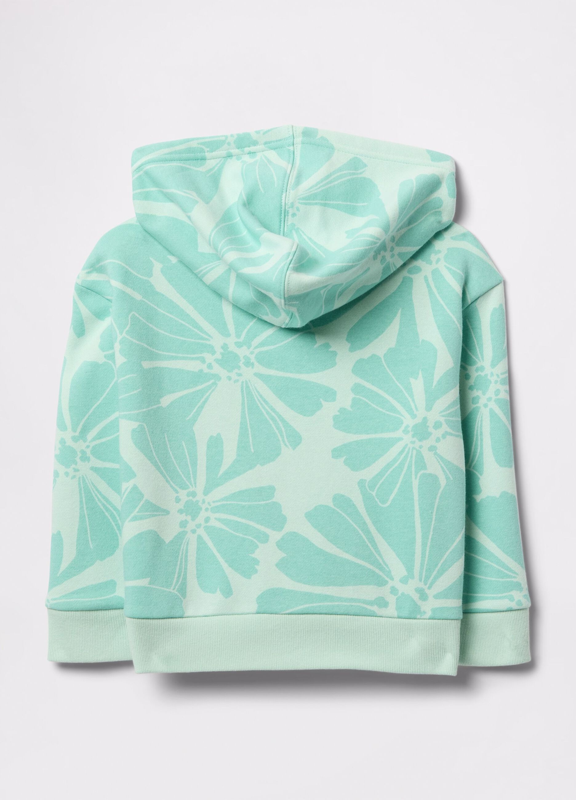 Full-zip azzurra con cappuccio stampa fiori e ricamo logo_1