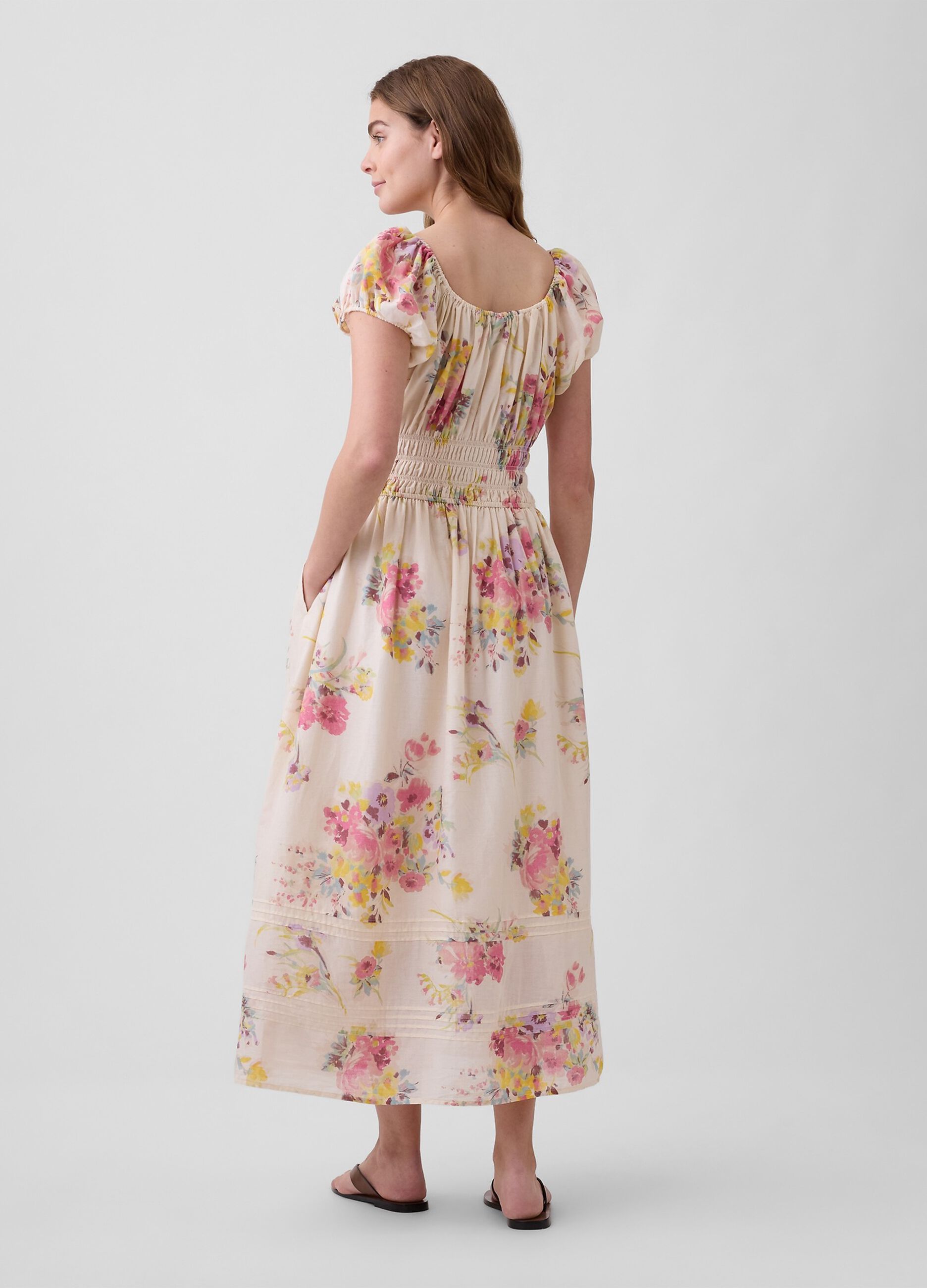 Abito midi in puro cotone a fiori
