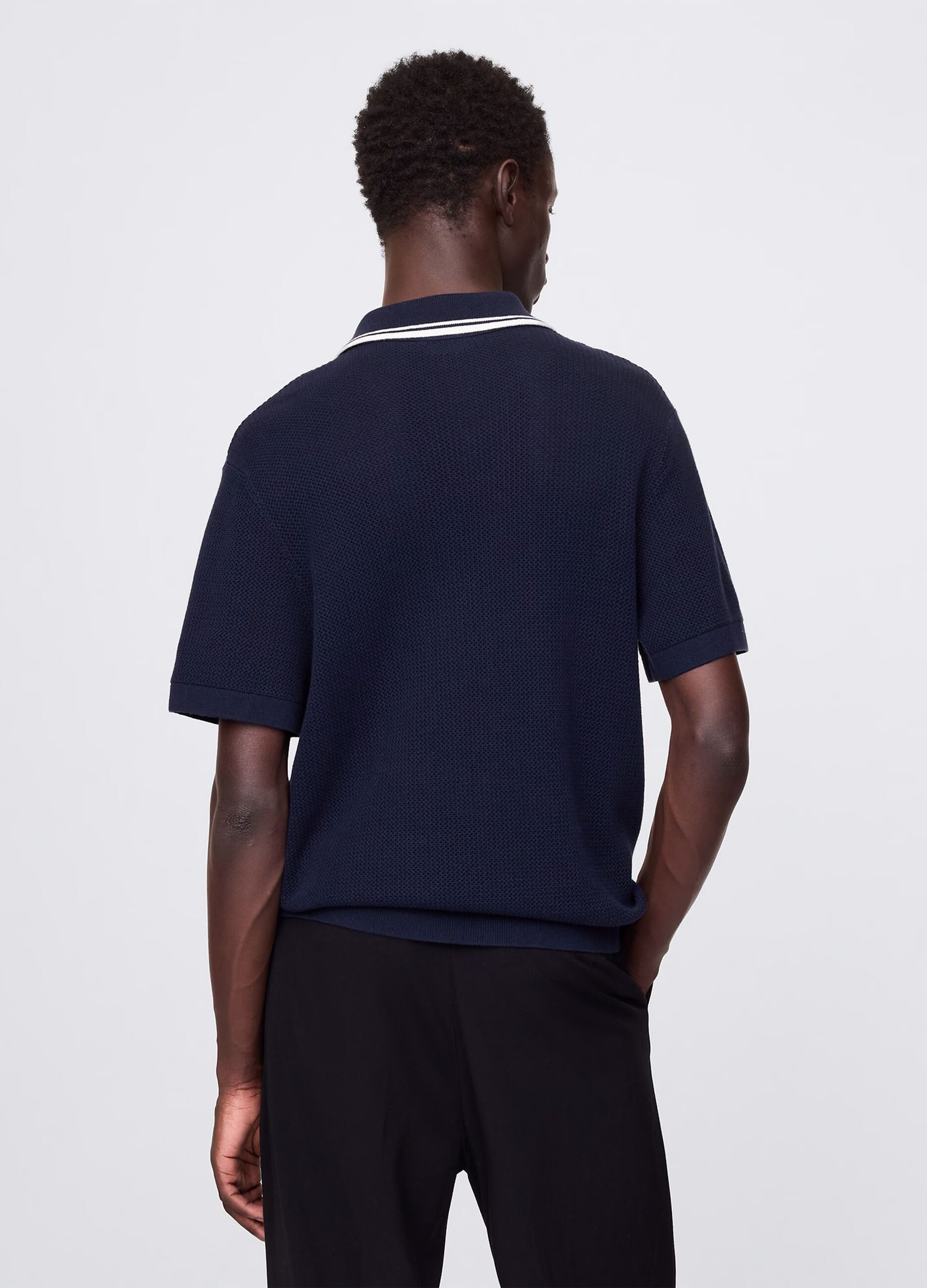 Polo traforata in cotone blu_2