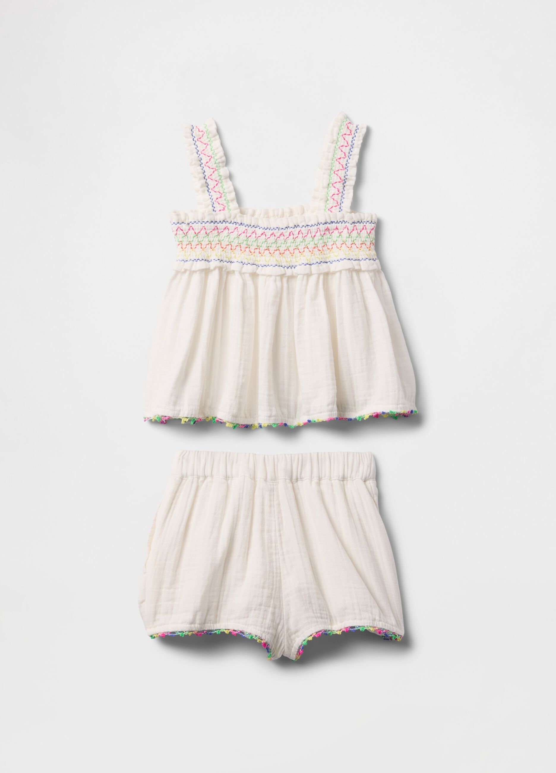 Completo estivo per bambina bianco con ricami colorati_2