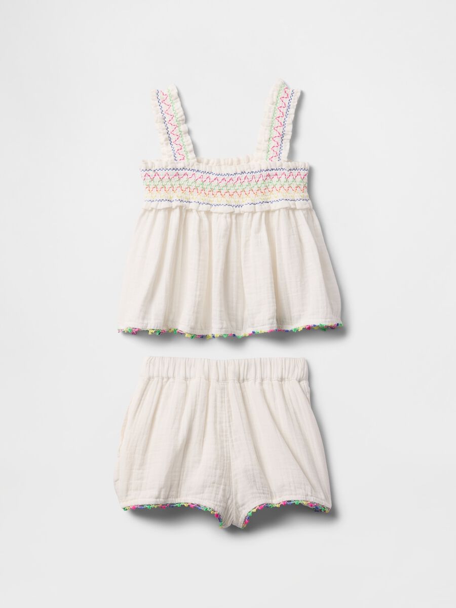 Completo estivo per bambina bianco con ricami colorati Bimba_2