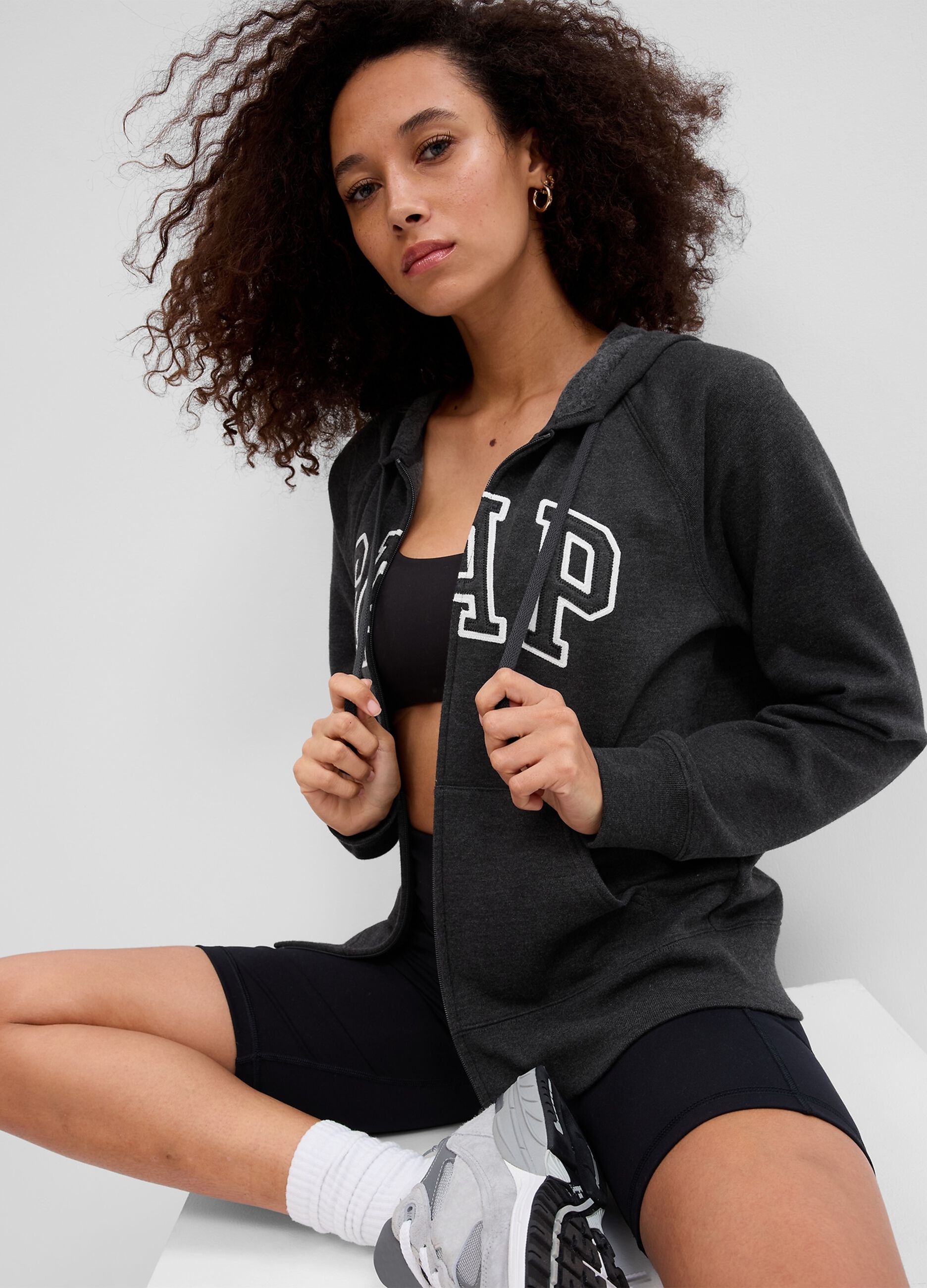 Full-zip sweatshirt with hood and logo embroidery