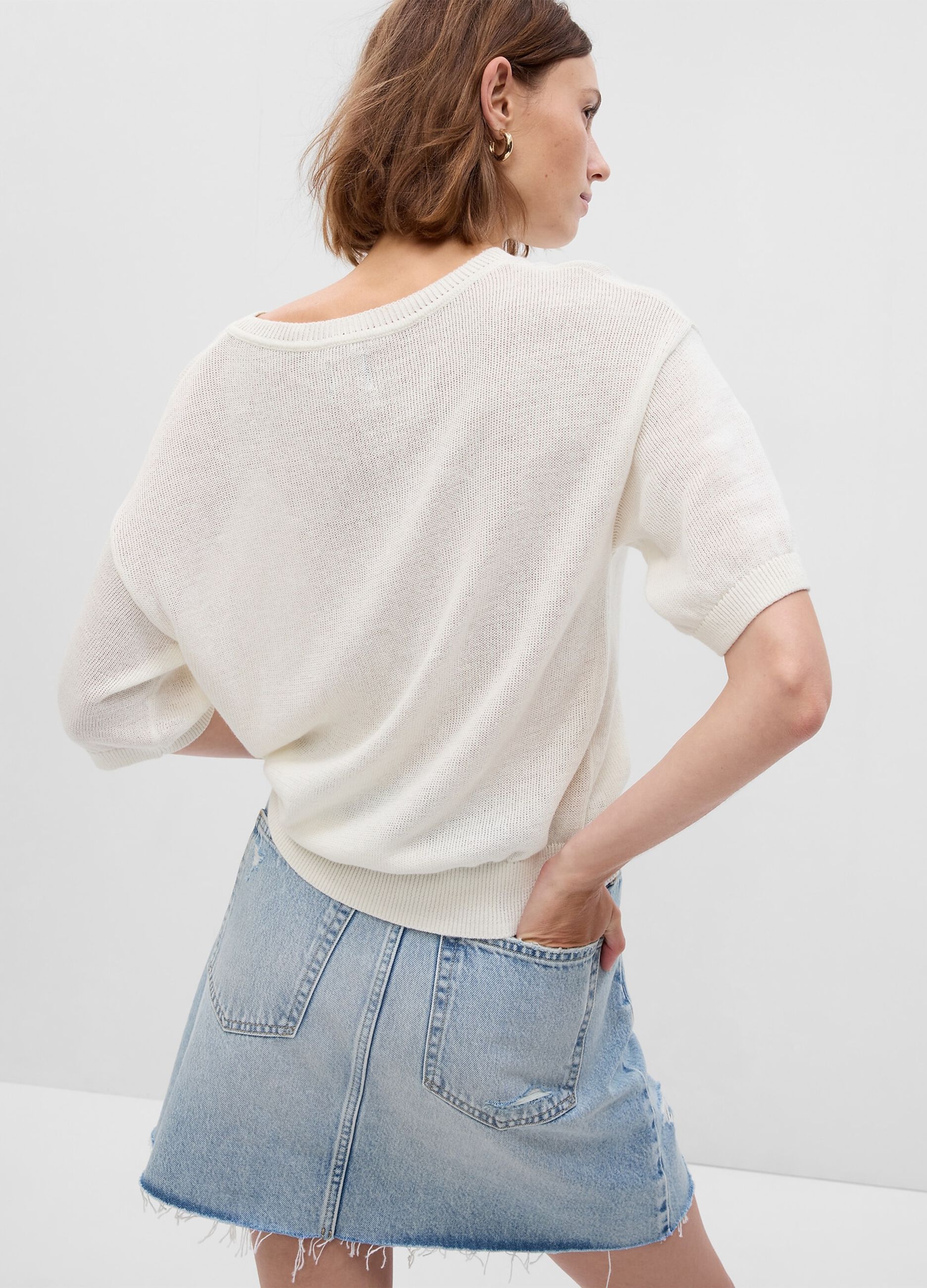 Elbow-length pullover in linen and cotton_3