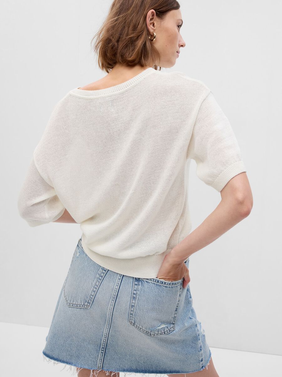 Elbow-length pullover in linen and cotton Woman_3