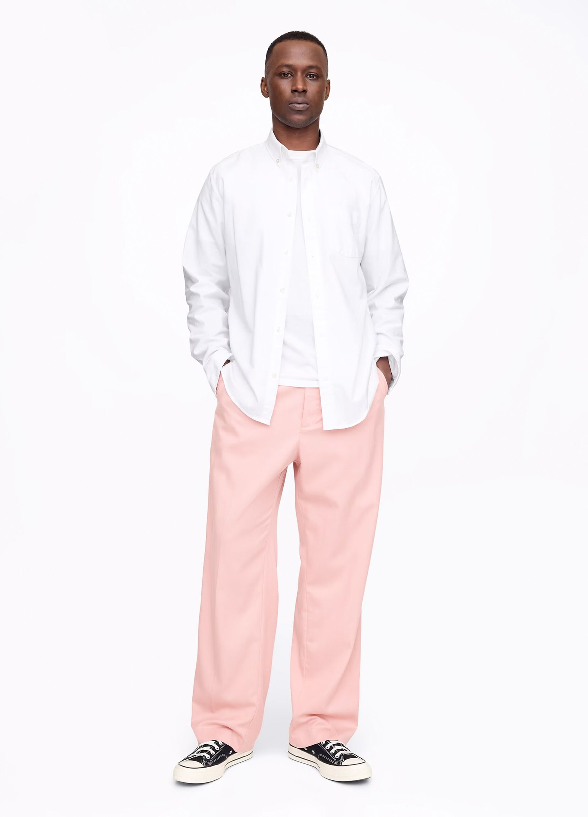 Pink wide-leg trousers in Lyocell and cotton