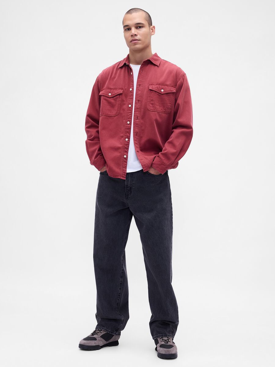 Camicia rosso in cotone e Lyocell Uomo_2