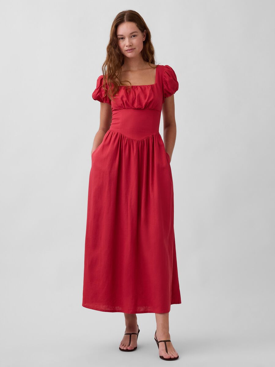 Abito midi in misto lino Donna_0