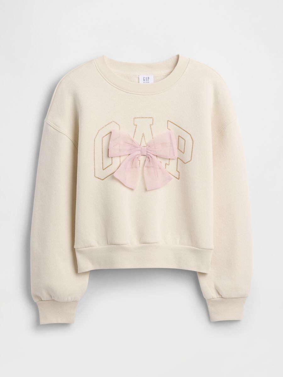 Felpa beige con fiocco in maglia Bambina_0