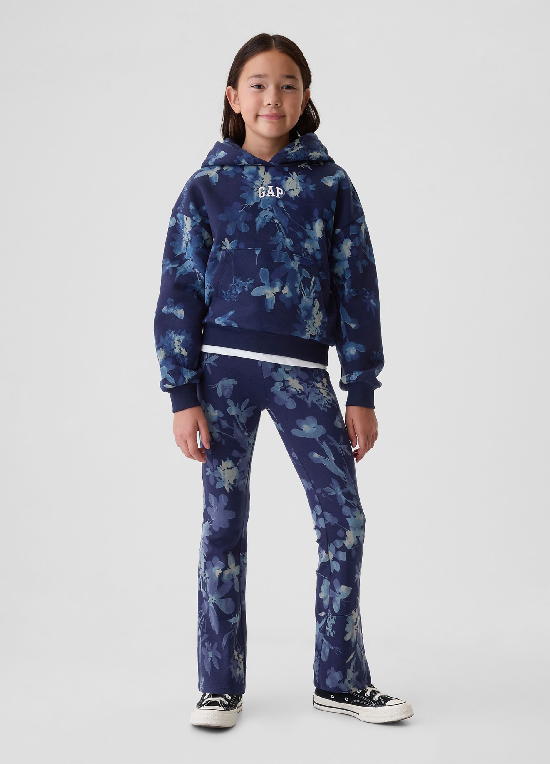 Felpa crop floreale con ricamo logo_1