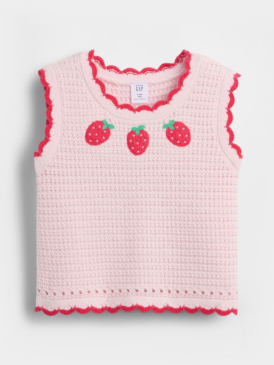 Tank top in puro cotone con lavorazione crochet Bimba_0