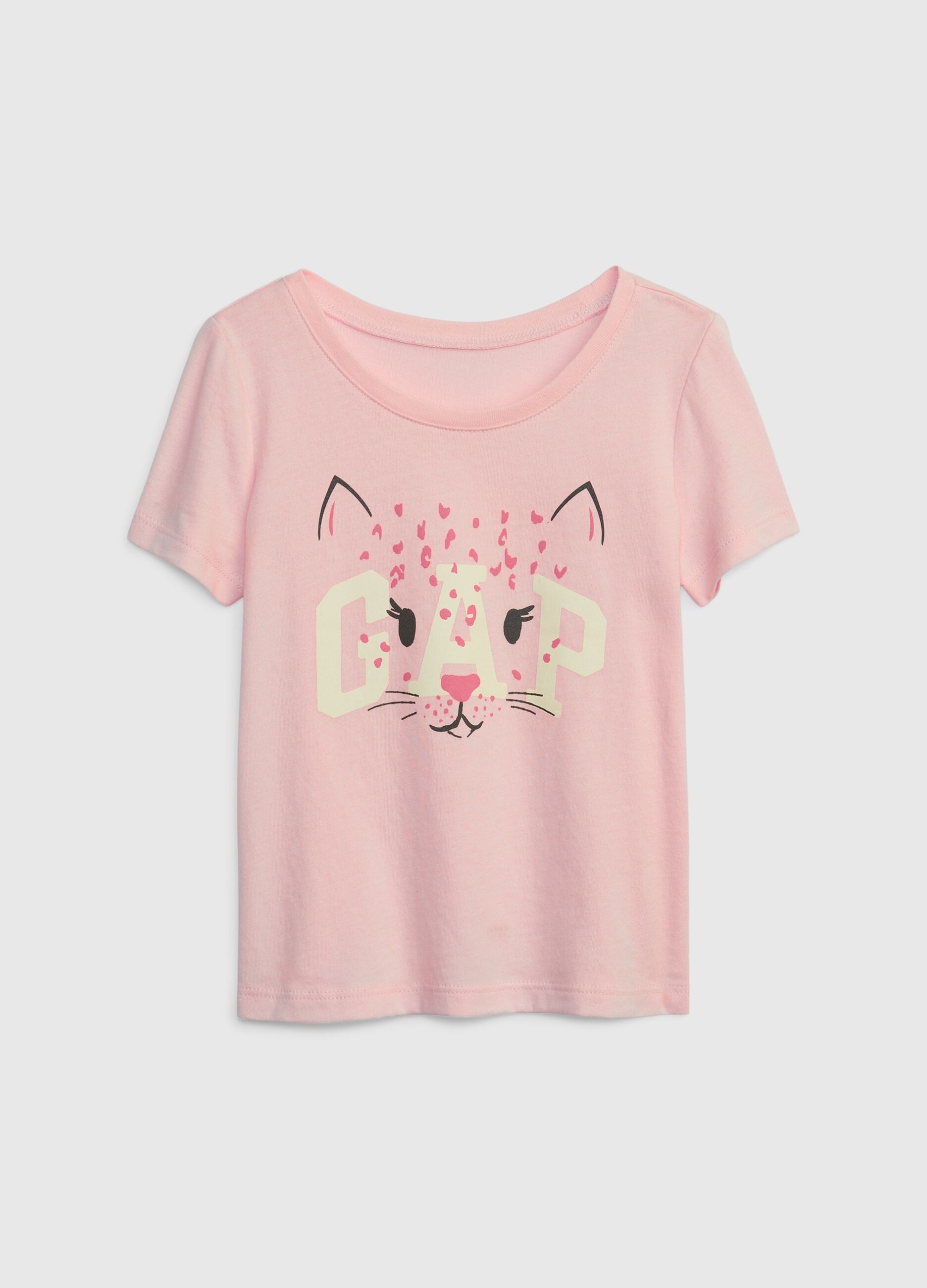 T-shirt con stampa leopardo e logo