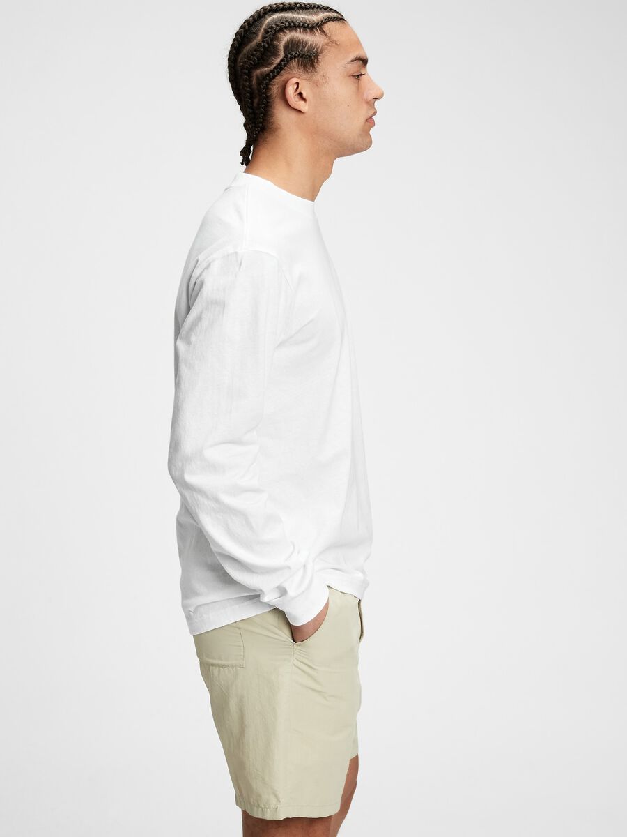 T-shirt a maniche lunghe in cotone tinta unita Uomo_0