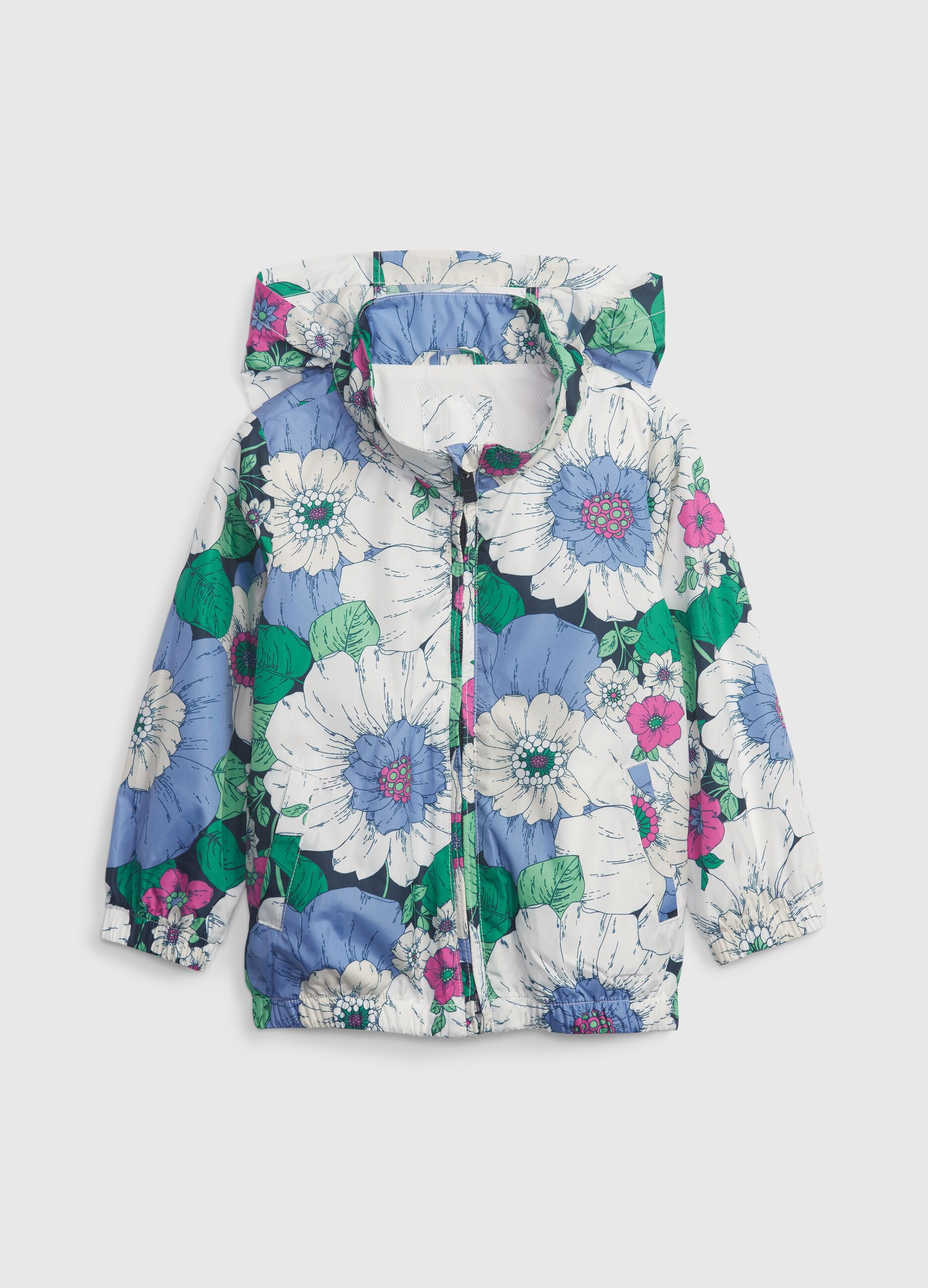 Windbreaker jacket with floral pattern