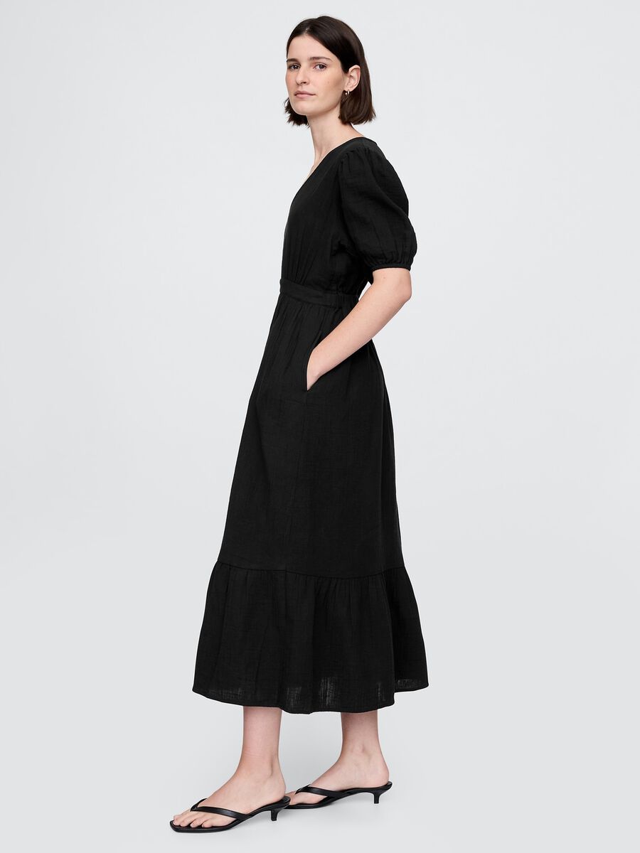 Abito lungo nero con scollo a V e schiena aperta Donna_1