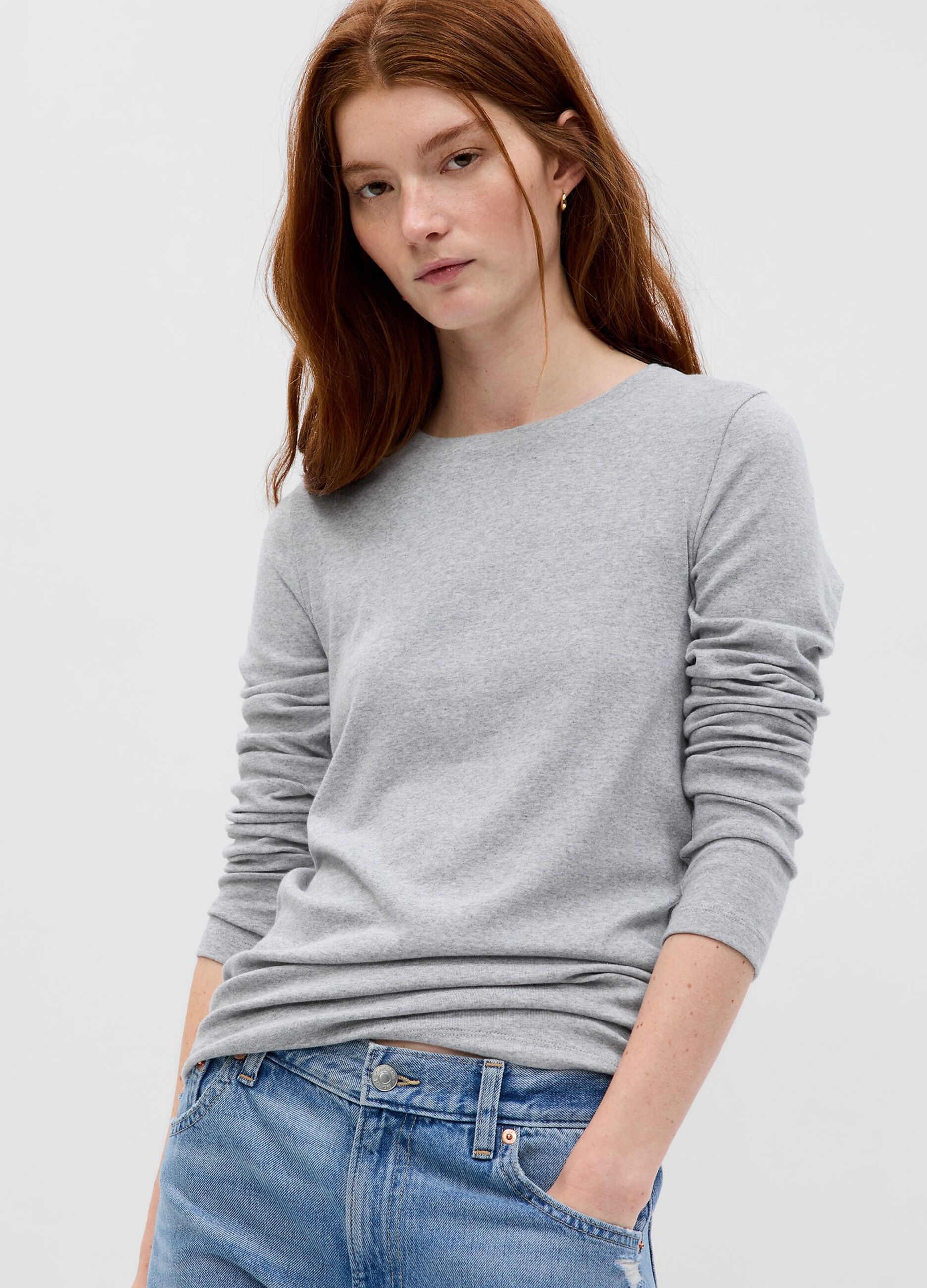T-shirt a maniche lunghe in cotone e modal