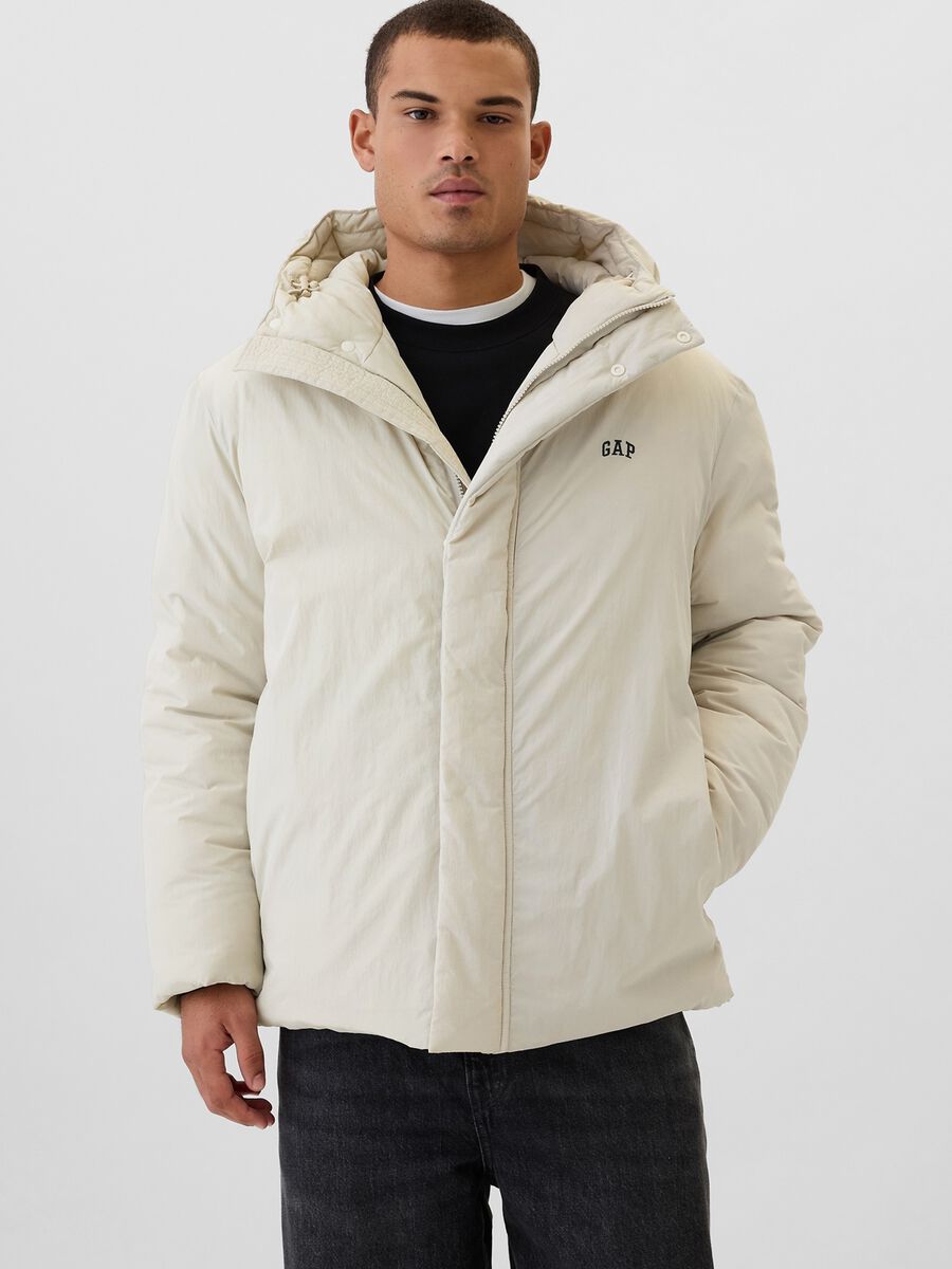 Down jacket with hood and logo embroidery Man_0