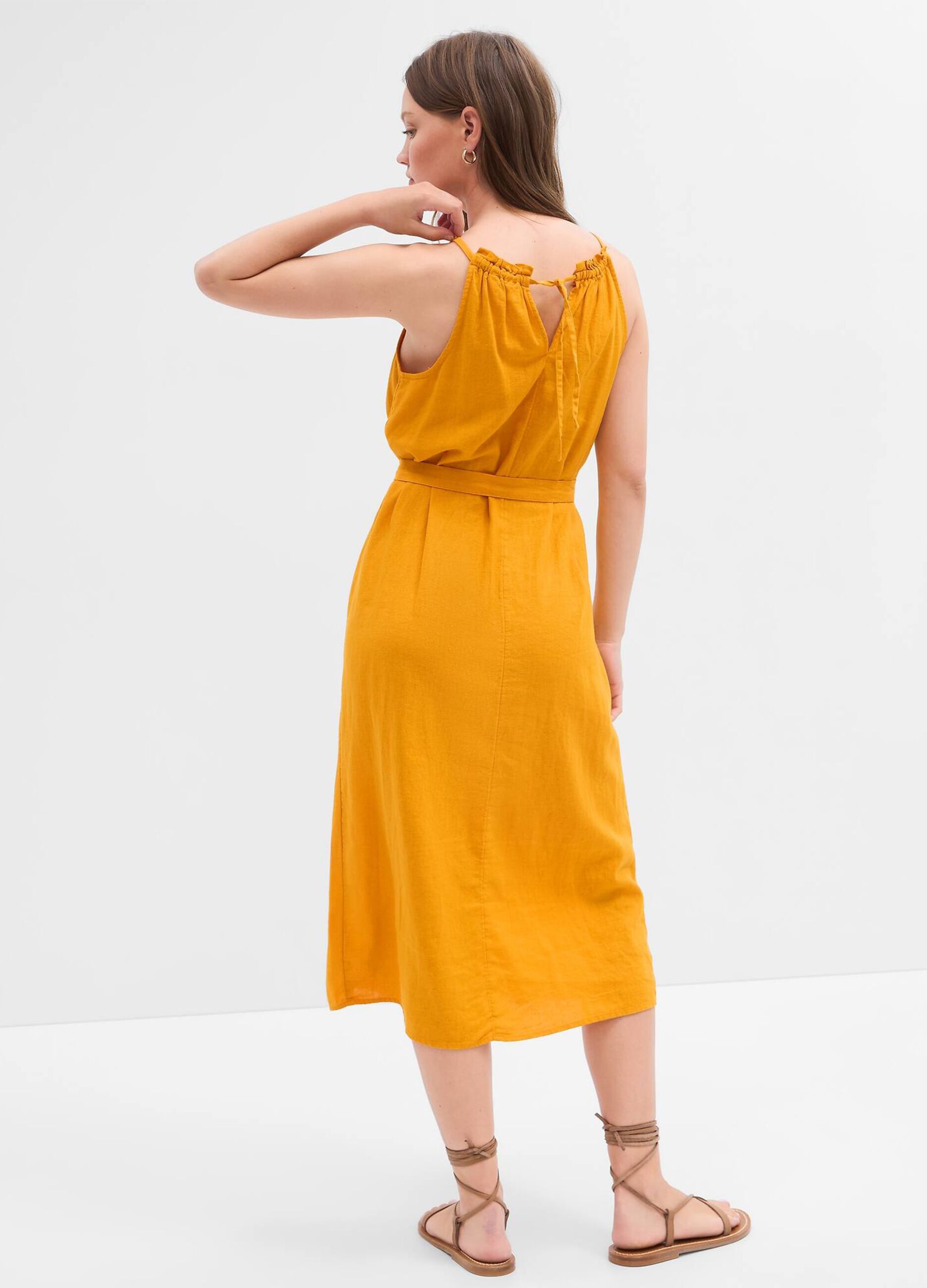 Midi dress in linen and viscose with halter neck_1